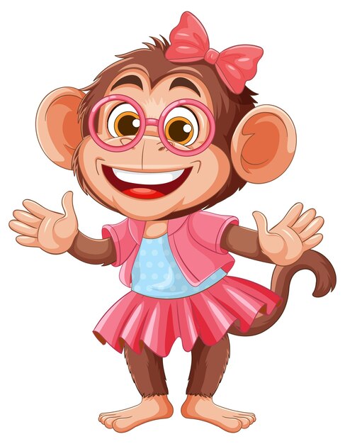 El alegre mono de dibujos animados con traje rosa