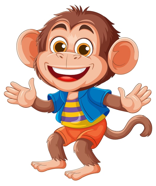 El alegre mono de dibujos animados con trajes coloridos