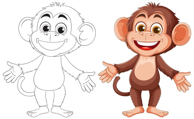 El alegre mono de dibujos animados con versión de esquema