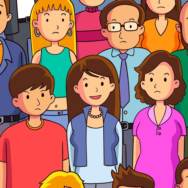 Alegre mujer sonriendo en multitud