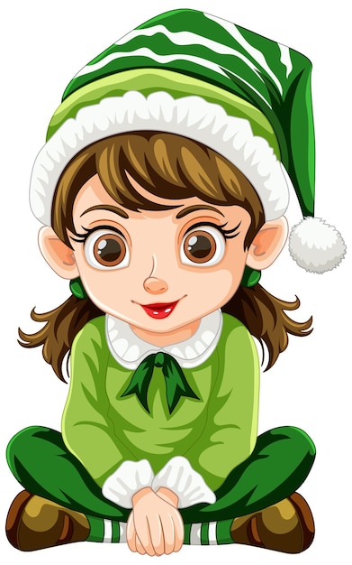 La alegre niña elfa sentada con las piernas cruzadas