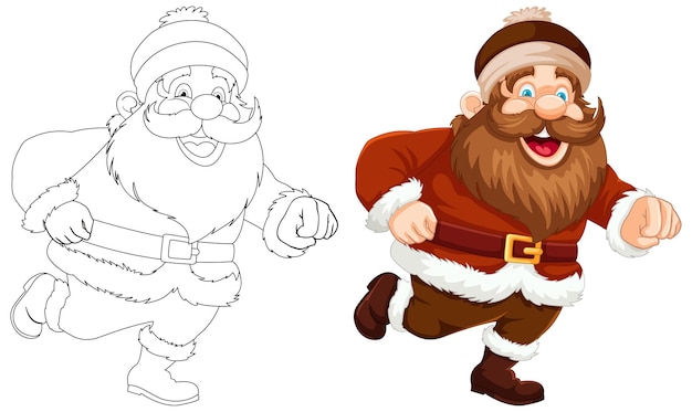 Vector gratuito el alegre papá noel antes y después de colorear