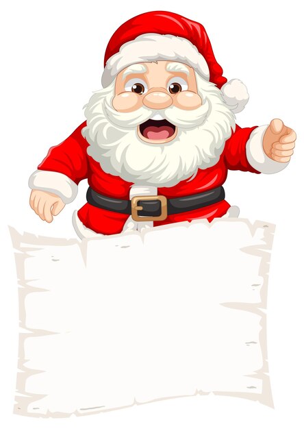 Alegre Papá Noel sosteniendo papel vacío para pancarta