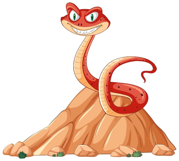 La alegre serpiente de dibujos animados en una roca