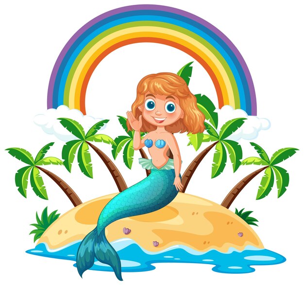 La alegre sirena en una isla tropical