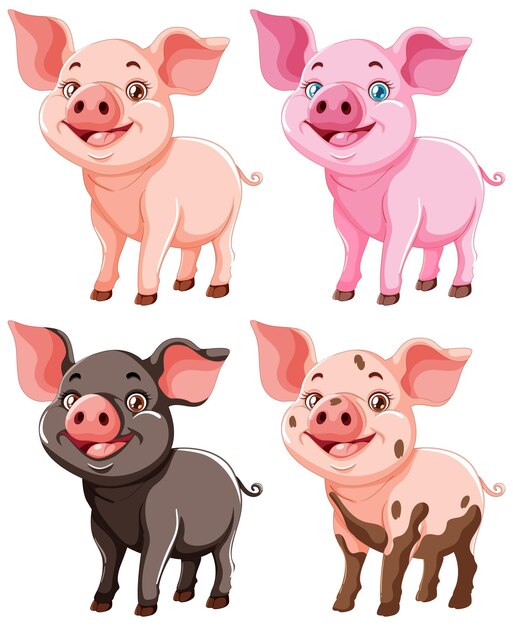 Los alegres personajes de dibujos animados de cerdos