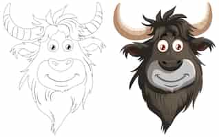 Vector gratuito los alegres personajes de dibujos animados de yak