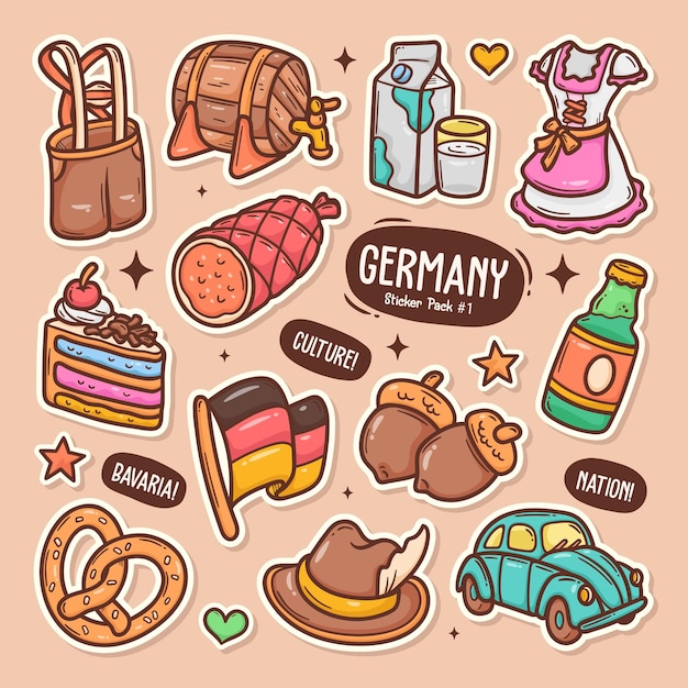 Vector gratuito alemania cute doodle vector sticker collection