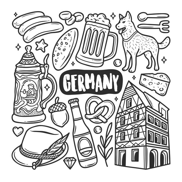 Alemania iconos dibujados a mano Doodle para colorear