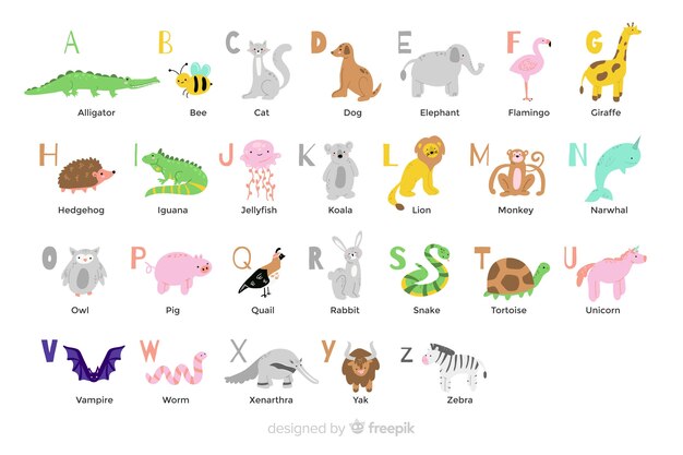 Alfabeto animal en diseño plano