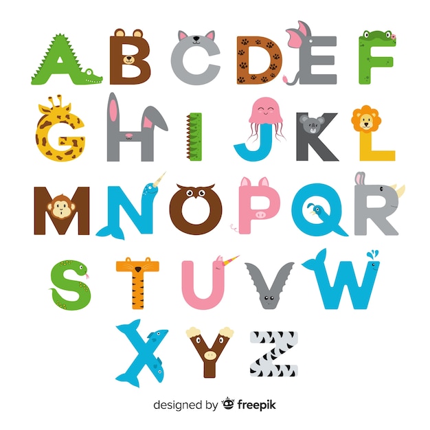 Vector gratuito alfabeto animal con letras coloridas