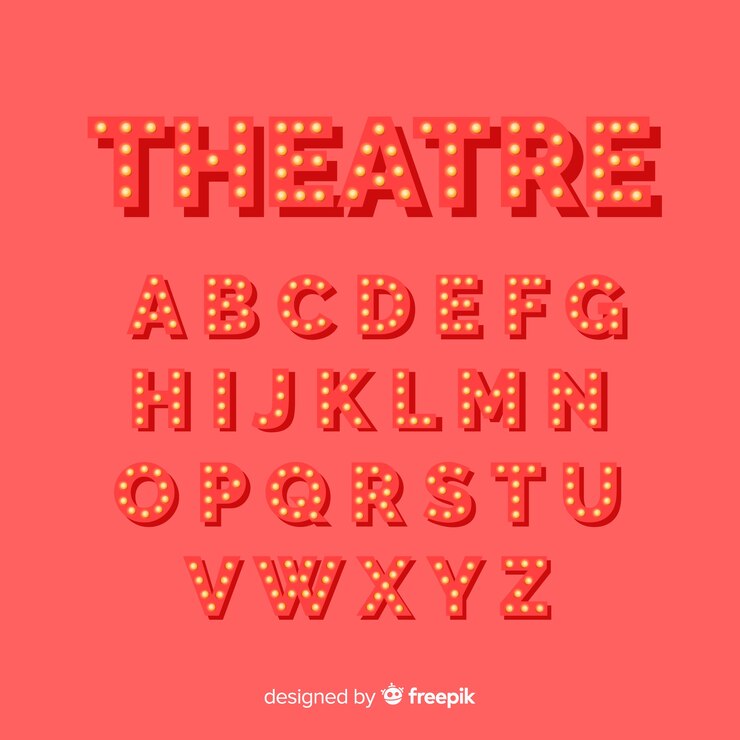 Vector gratuito alfabeto de bombilla de teatro rojo