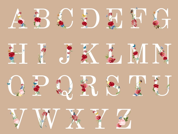 Vector gratuito alfabeto botánico con ilustración de flores tropicales
