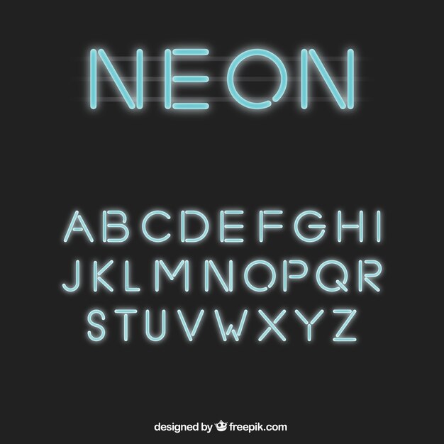 Alfabeto brillante hecho con luces de neón