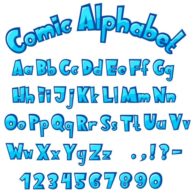 Vector gratuito alfabeto cartoon azul