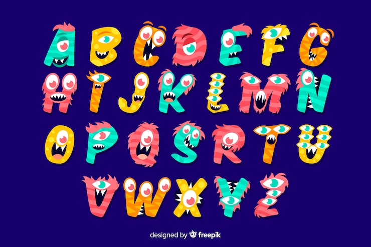 Vector gratuito alfabeto colorido monstruo de halloween