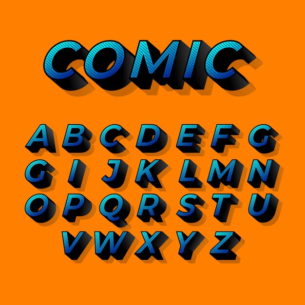 Alfabeto de diseño cómico 3D