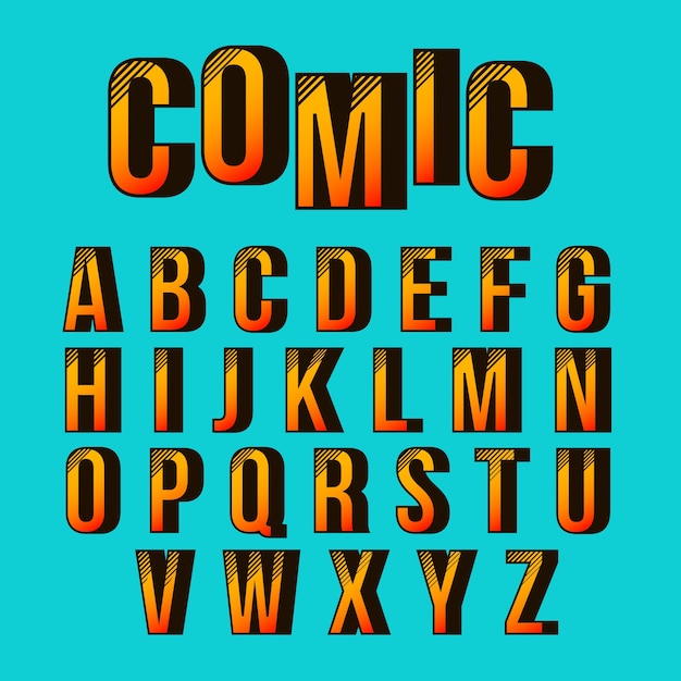 Alfabeto con diseño cómico 3d