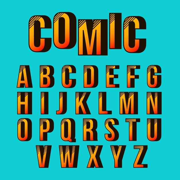 Alfabeto con diseño cómico 3d