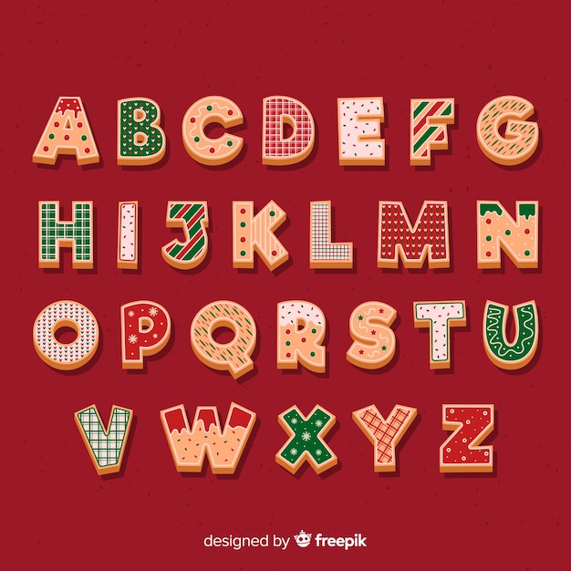 Alfabeto de diseño de navidad de pan de jengibre