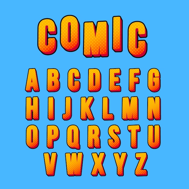 Alfabeto de estilo cómico 3D