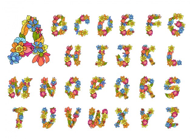 Alfabeto de flores de colores