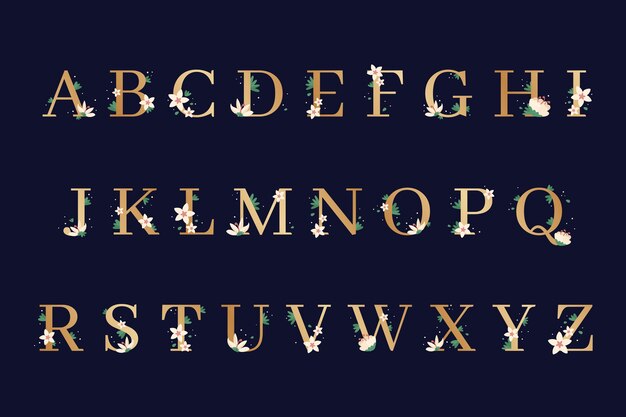 Alfabeto con flores elegantes en letras