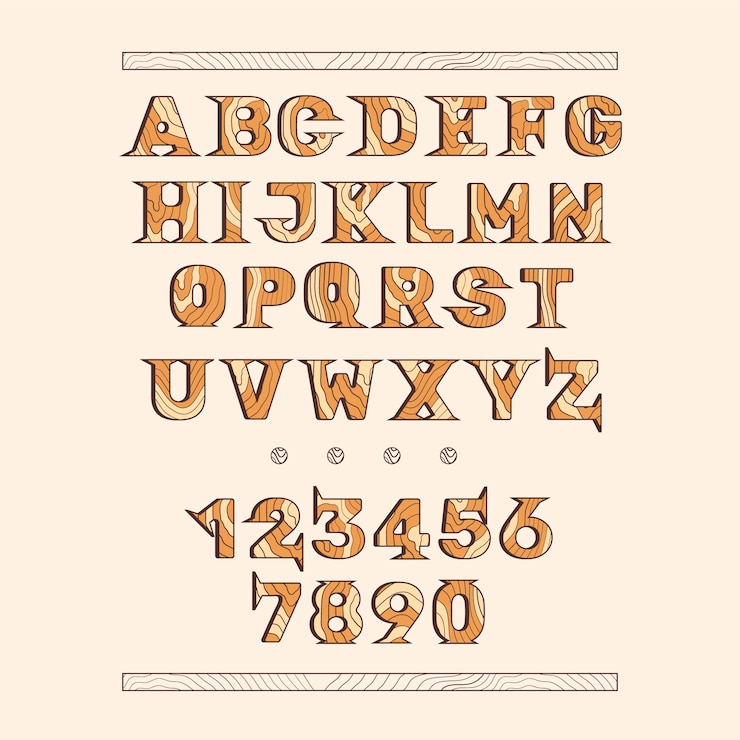 Vector gratuito alfabeto de fuente de madera dibujado a mano