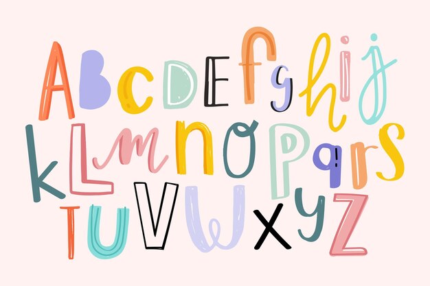alfabeto, garabato, tipografía, fuente, conjunto, vector