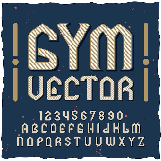 Vector gratuito alfabeto de gimnasio con tipo de letra de estilo vintage