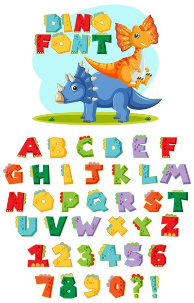 Alfabeto inglés AZ con personajes de dibujos animados de dinosaurios