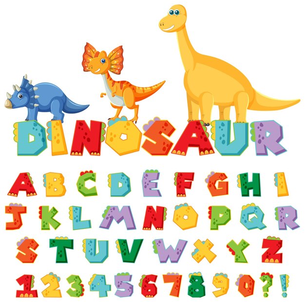 Alfabeto inglés AZ con personajes de dibujos animados de dinosaurios