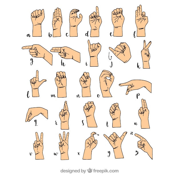 Vector gratuito alfabeto de lenguaje de signos dibujado a mano