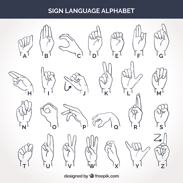 Alfabeto de lenguaje de signos dibujado a mano