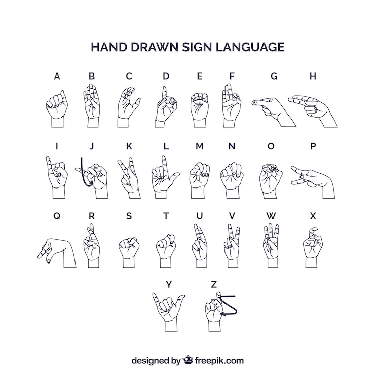 Vector gratuito alfabeto de lenguaje de signos en estilo hecho a mano