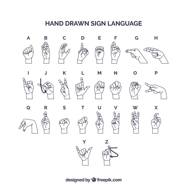 Alfabeto de lenguaje de signos en estilo hecho a mano