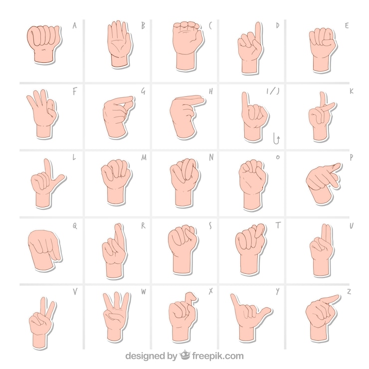 Vector gratuito alfabeto de lenguaje de signos en estilo hecho a mano