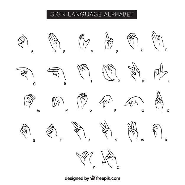 Alfabeto de lenguaje de signos en estilo hecho a mano