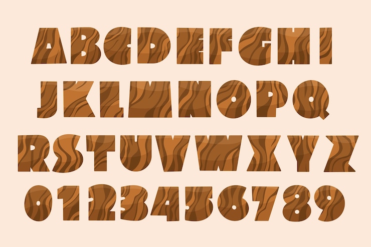 Vector gratuito alfabeto de madera dibujado a mano