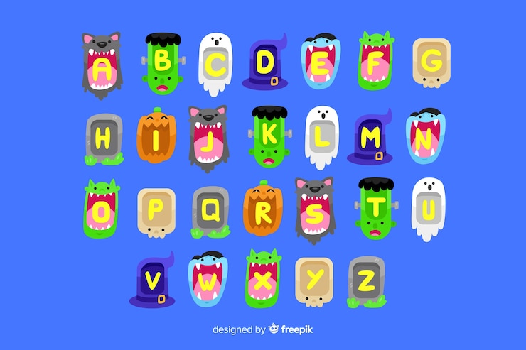 Vector gratuito alfabeto de monstruo de halloween
