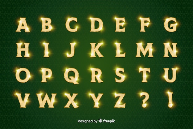 Vector gratuito alfabeto de navidad dorado brillante sobre fondo verde