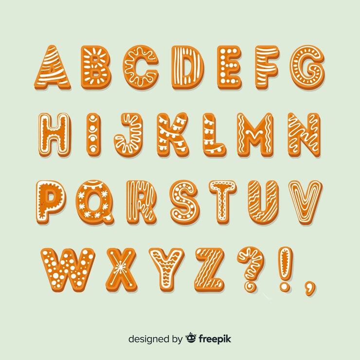 Vector gratuito alfabeto de navidad de pan de jengibre