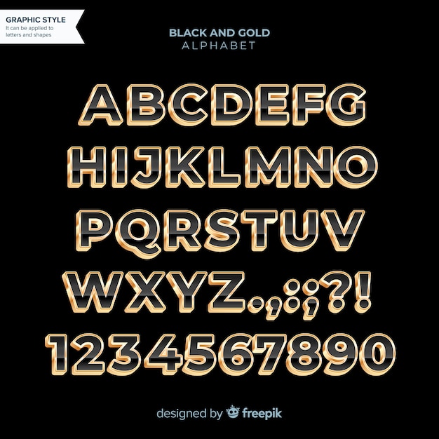 Vector gratuito alfabeto negro y dorado