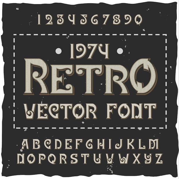 Vector gratuito alfabeto retro con texto adornado editable con letras y dígitos de fuentes aisladas