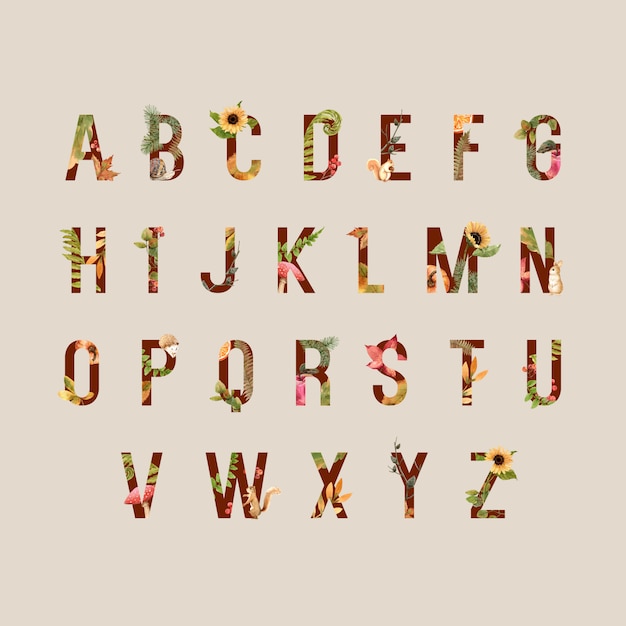 Vector gratuito alfabeto con tema de otoño