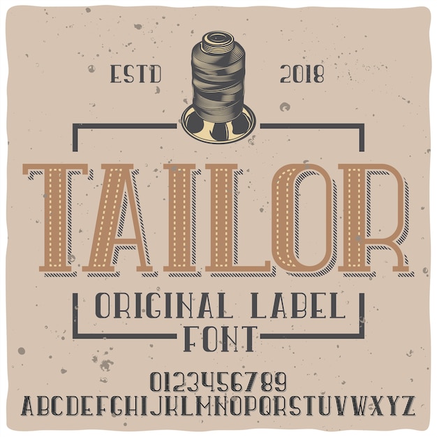 Vector gratuito alfabeto vintage y tipo de letra emblema llamado tailor.