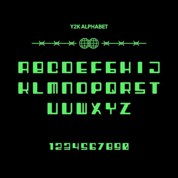 Alfabeto y2k de diseño plano