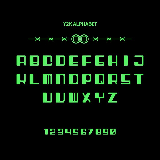 Alfabeto y2k de diseño plano