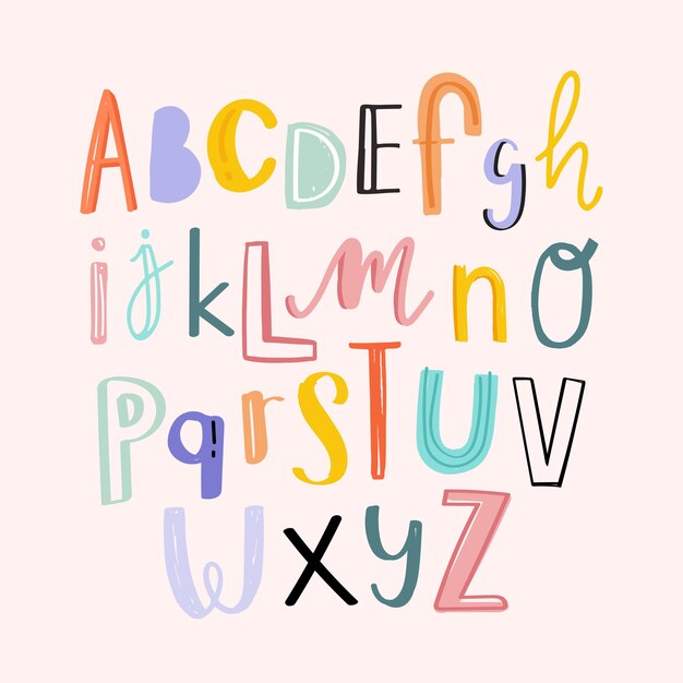Alfabetos tipografía dibujados a mano conjunto de estilo doodle