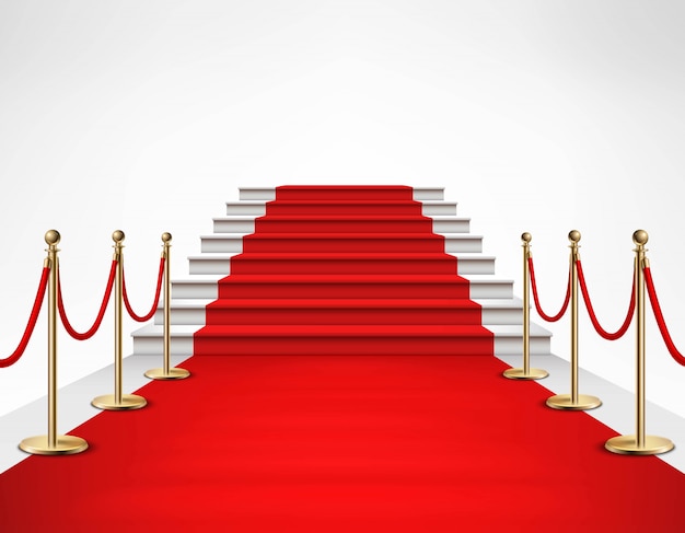 Alfombra roja Escaleras blancas Ilustración realista